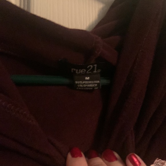 Burgundy crop top with Sakura flowers. 💓 - Picture 2 of 2